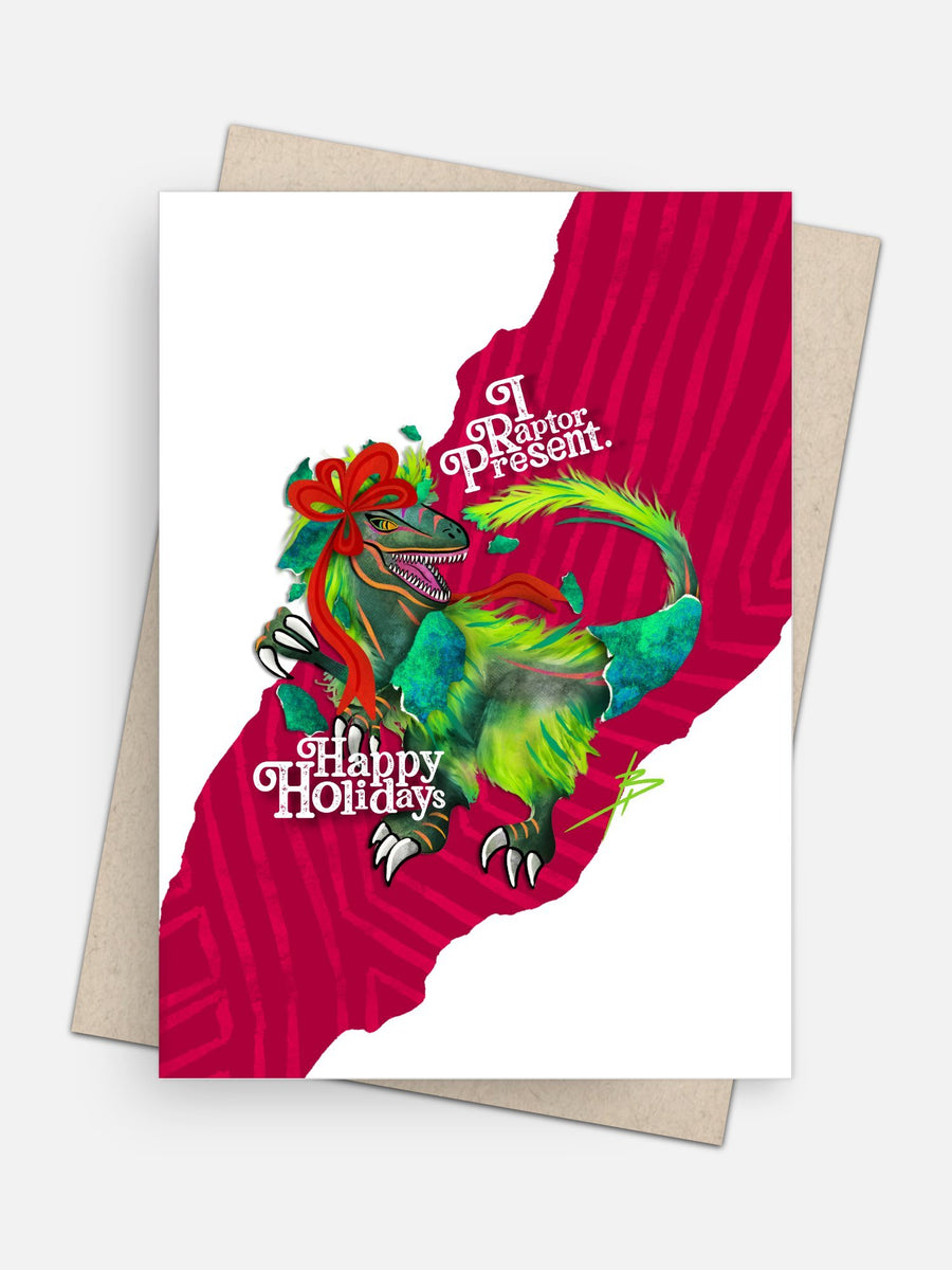 I Raptor Present Happy Holidays Edition Card-Greeting Cards-Arsenal By Blake Hunter