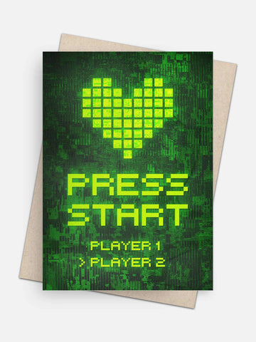 Press Start Player 2 Love Card-Greeting Cards-Arsenal By Blake Hunter