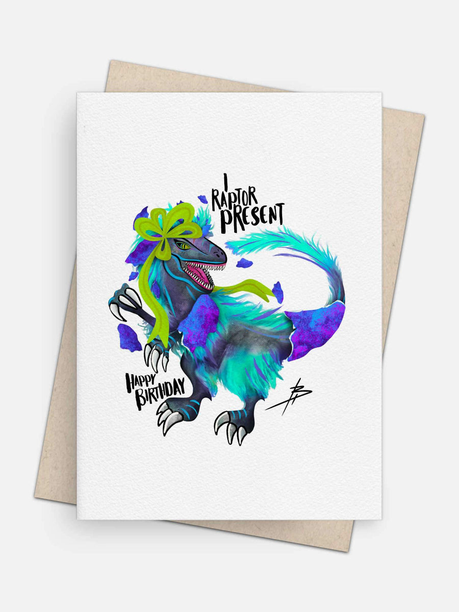 Raptor Your Present Birthday Card-Greeting Cards-Arsenal By Blake Hunter