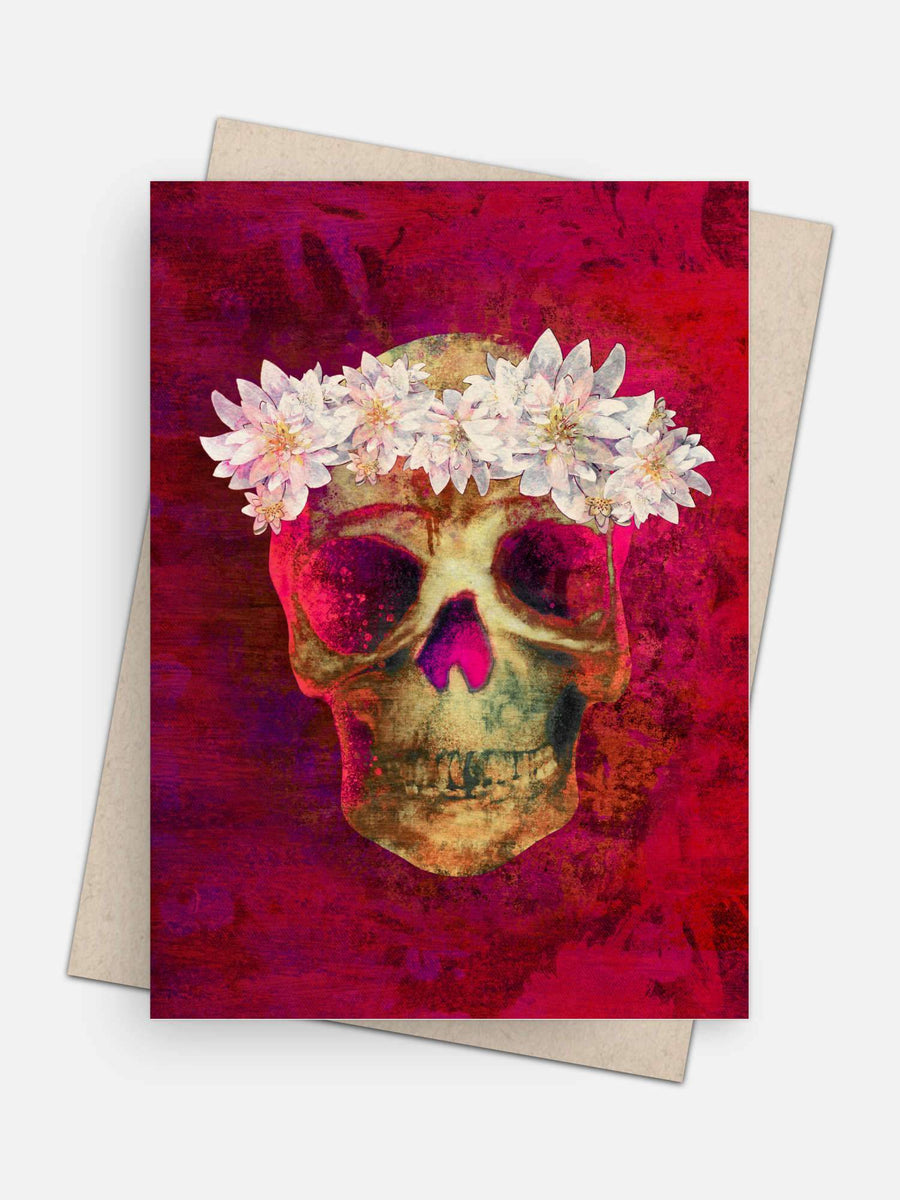 Red Queen Flower Skull Card-Greeting Cards-Arsenal By Blake Hunter