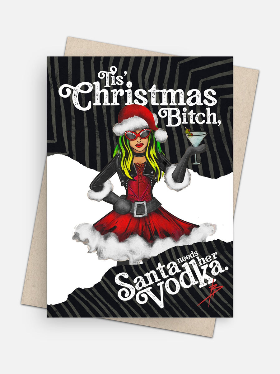 Santa Needs Her Vodka Holiday Card-Greeting Cards-Arsenal By Blake Hunter
